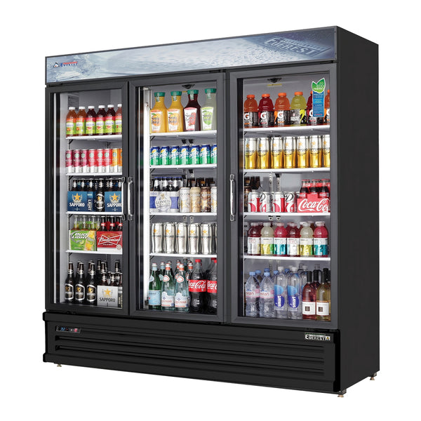 Everest EMSGR69B 72 7/8" Refrigerator Merchandiser 3 Glass Doors, Black Exterior, 71 cu. ft.