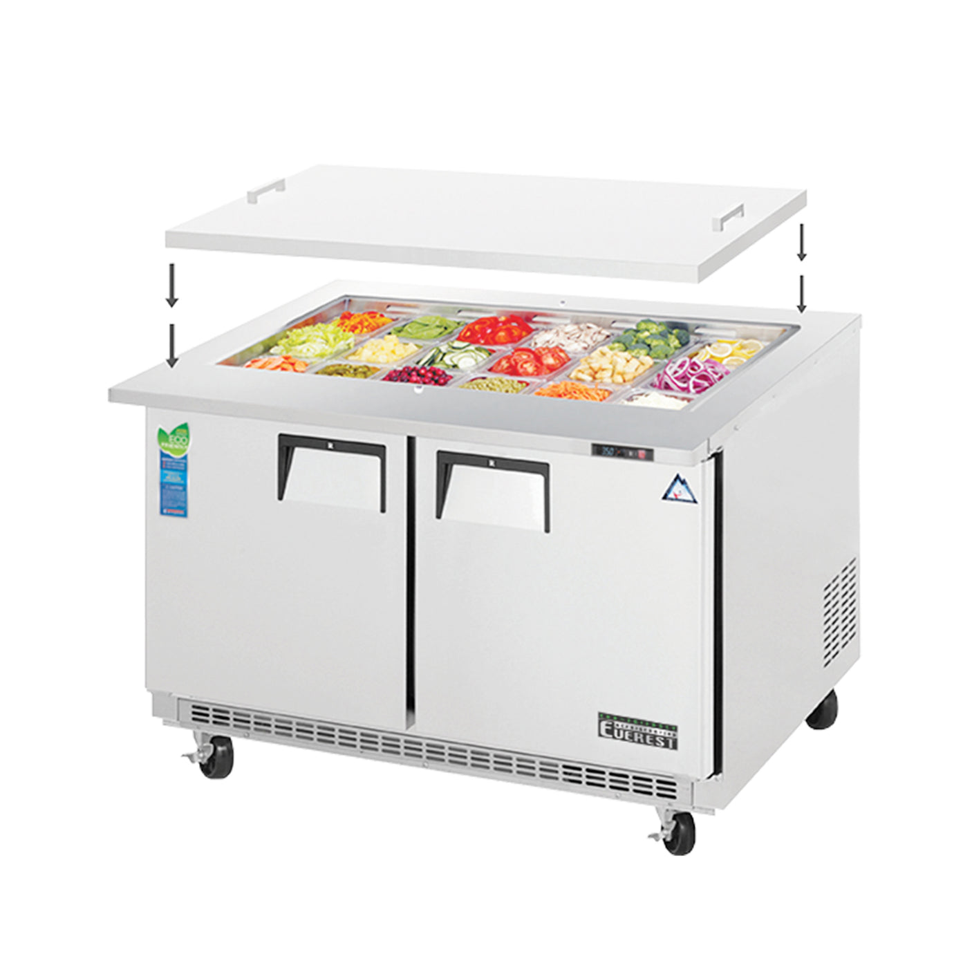 Everest EOTP2 47 1/2" Stainless Steel Open Top Prep Refrigerator, 2 Solid Doors