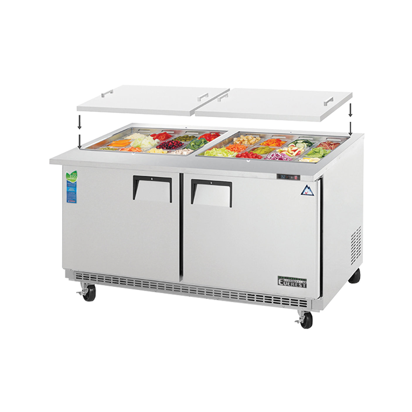Everest EOTPW2 59 1/8" Stainless Steel Open Top Prep Refrigerator, 2 Solid Doors
