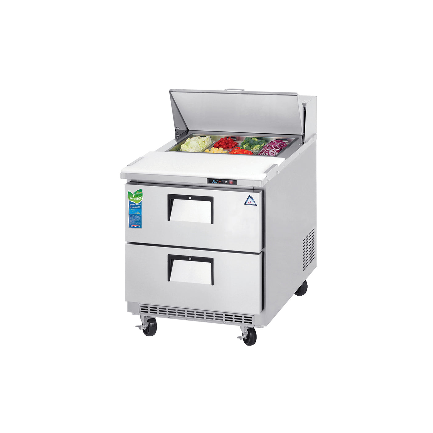 Everest EPBNR1-D2 27 3/4" Stainless Steel Refrigerated Sandwich Salad Prep Table, 2 Drawers