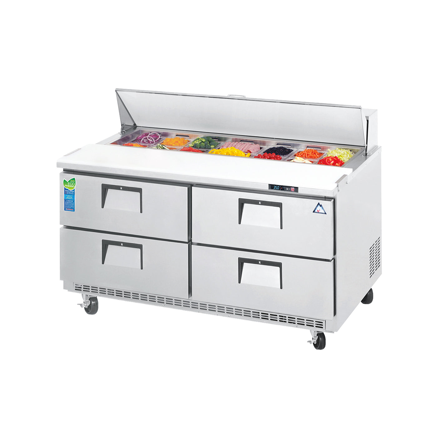 Everest EPBNR2-D4 47 1/2" Stainless Steel Refrigerated Sandwich Salad Prep Table, 4 Drawers