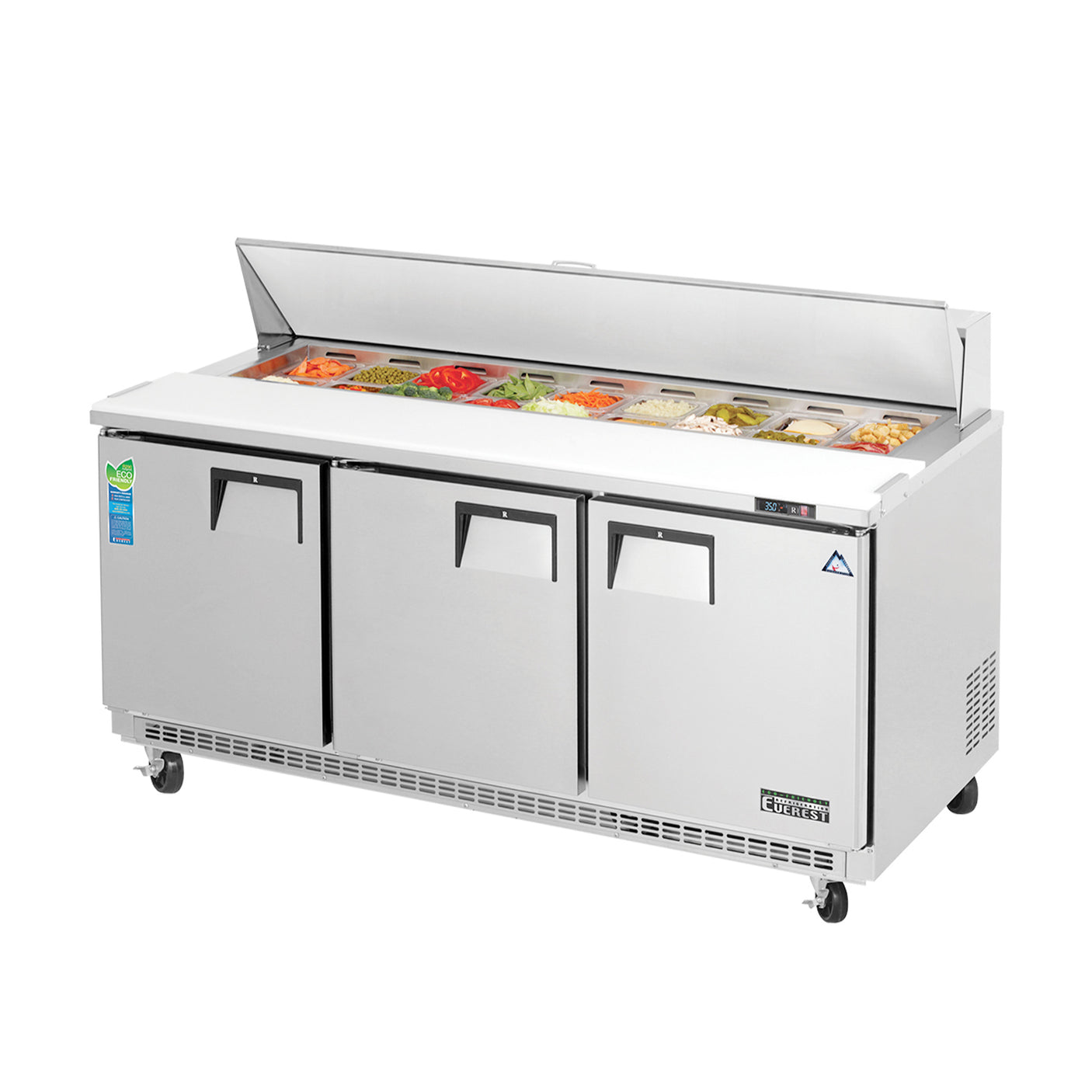 Everest EPBNR3 71 1/8" Stainless Steel Refrigerated Sandwich Salad Prep Table, 3 Solid Doors