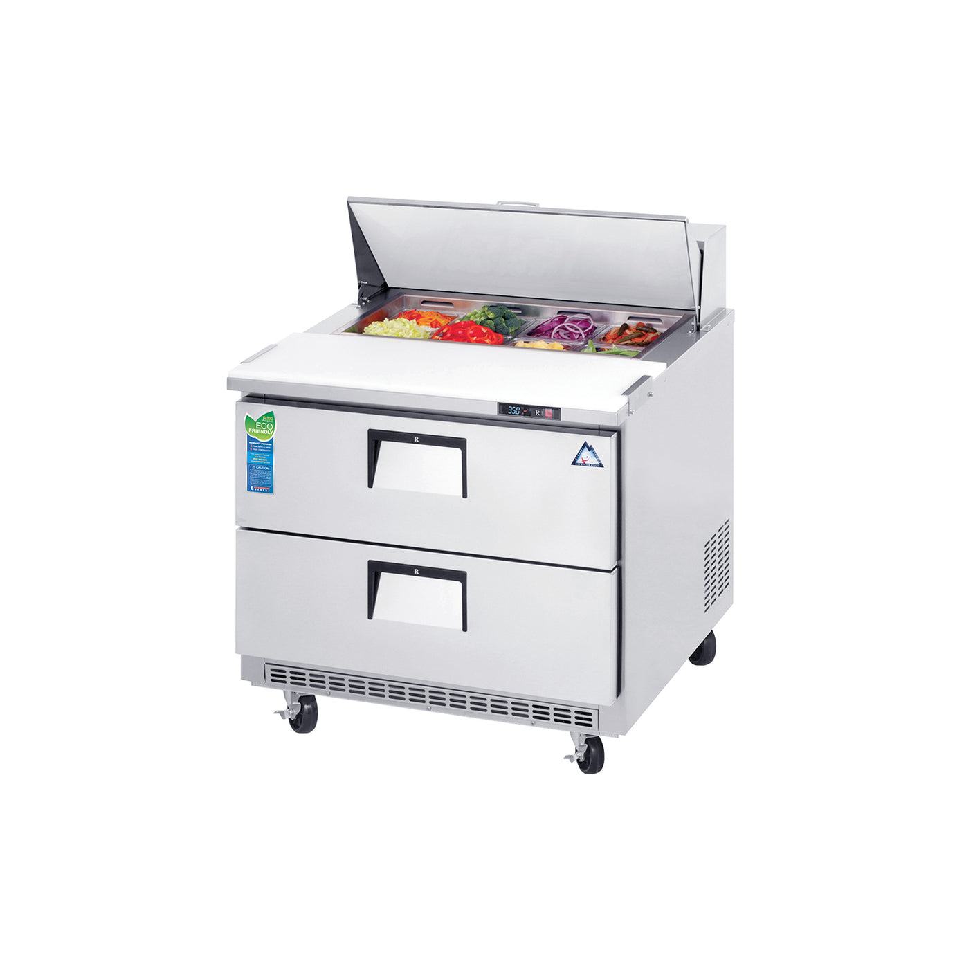 Everest EPBNSR2-D2 35 5/8" Stainless Steel Refrigerated Sandwich Salad Prep Table, 2 Drawers