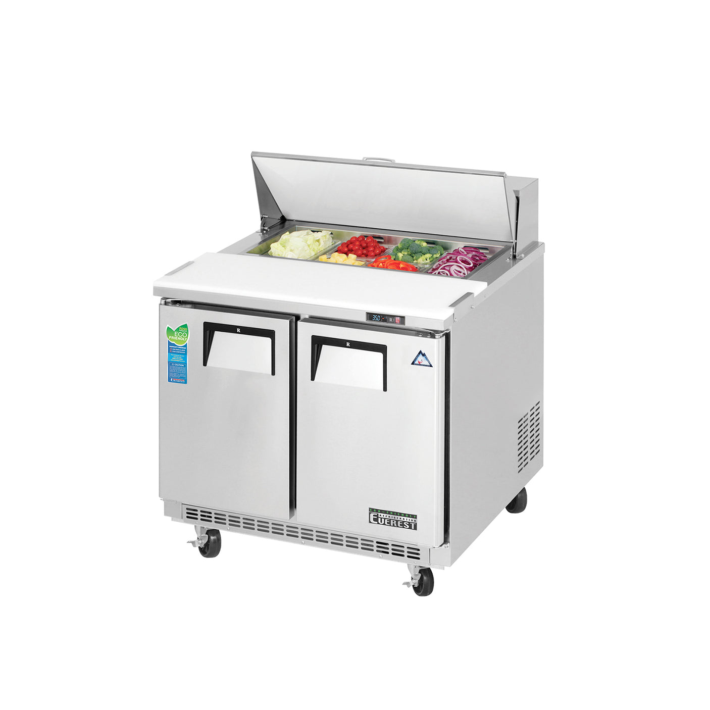 Everest EPBNSR2 35 5/8" Stainless Steel Refrigerated Sandwich Salad Prep Table, 2 Solid Doors