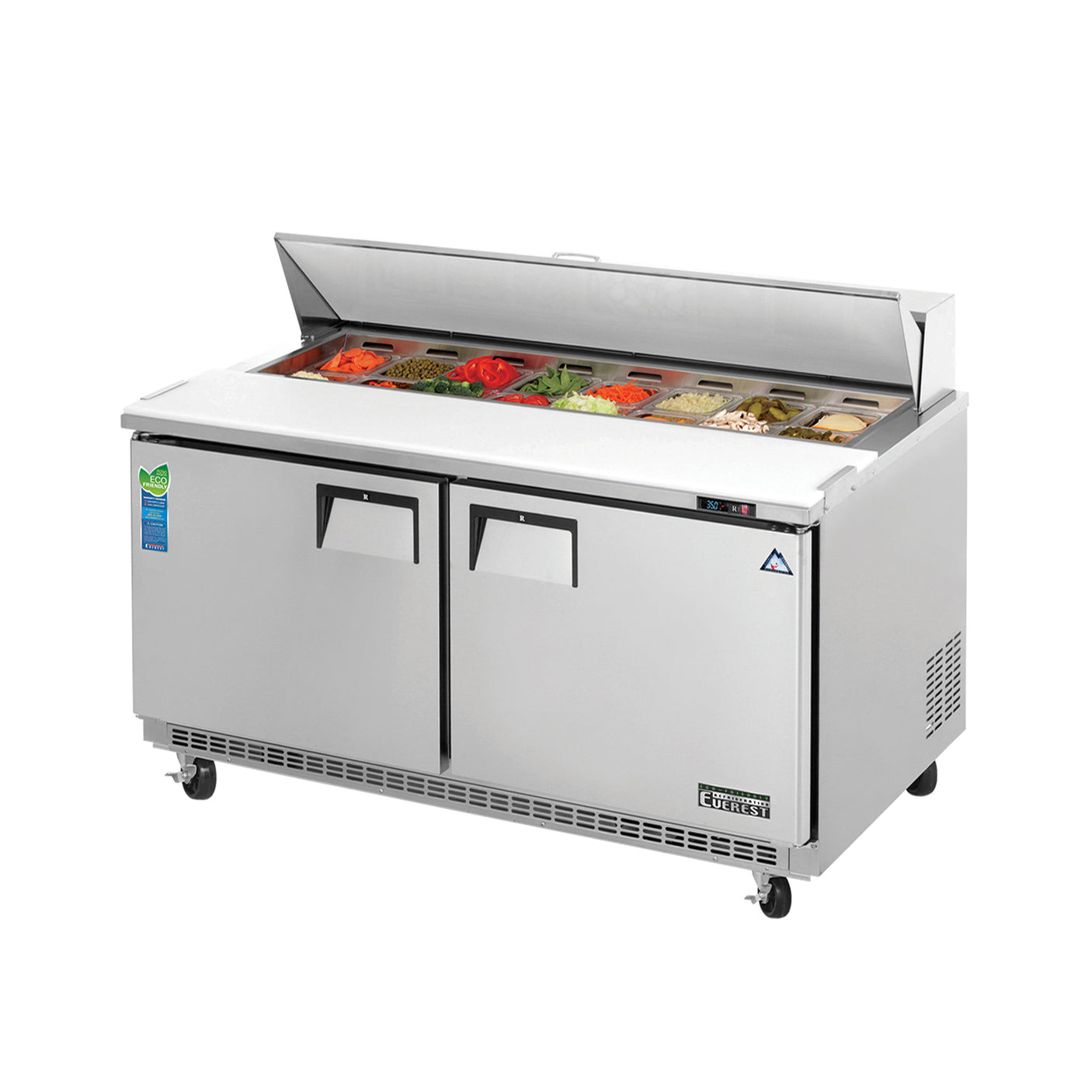 Everest EPBNWR2 59 1/8" Stainless Steel Refrigerated Sandwich Salad Prep Table, 2 Solid Doors