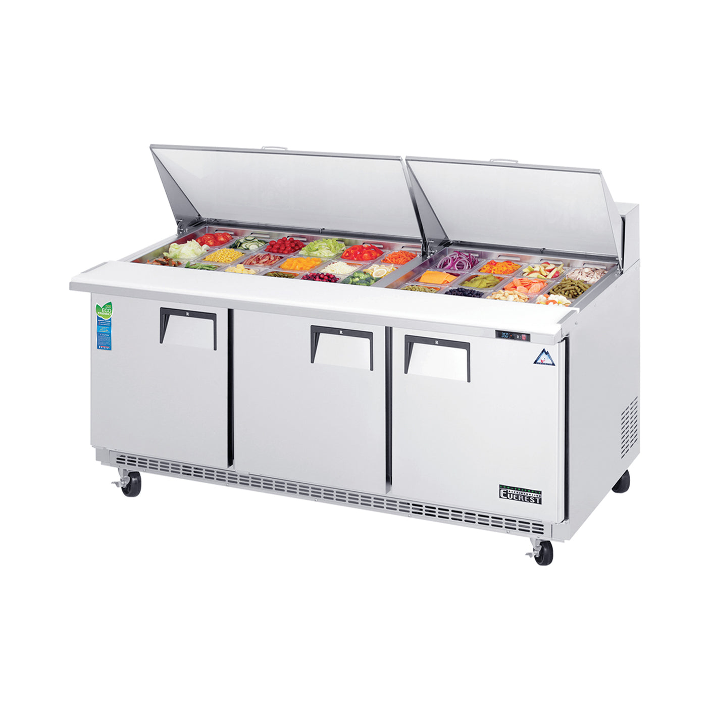 Everest EPBR3 71 1/8" Stainless Steel Mega Top Sandwich Salad Prep Table, 3 Solid Doors