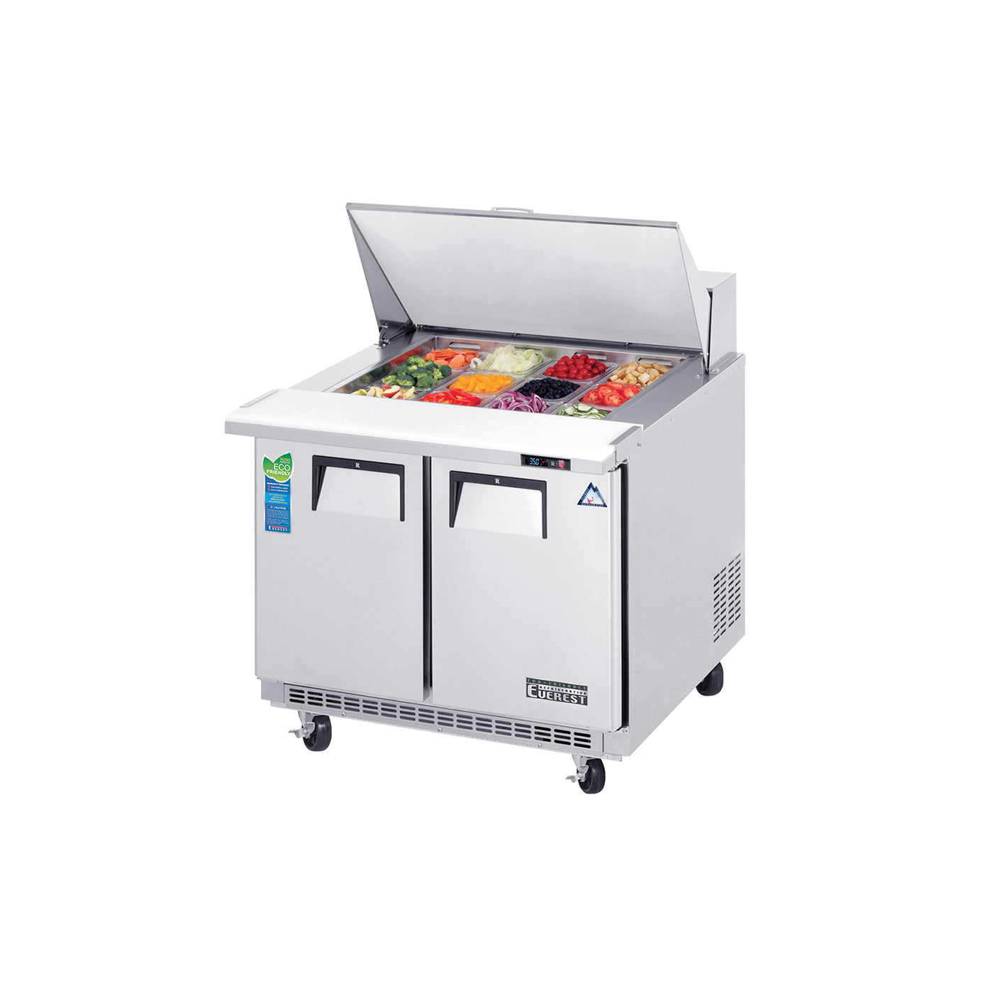 Everest EPBSR2 35 5/8" Stainless Steel Mega Top Sandwich Salad Prep Table, 2 Solid Doors