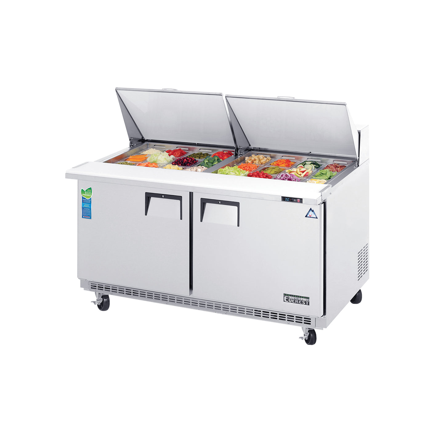 Everest EPBWR2 59 1/8" Stainless Steel Mega Top Sandwich Salad Prep Table, 2 Solid Doors