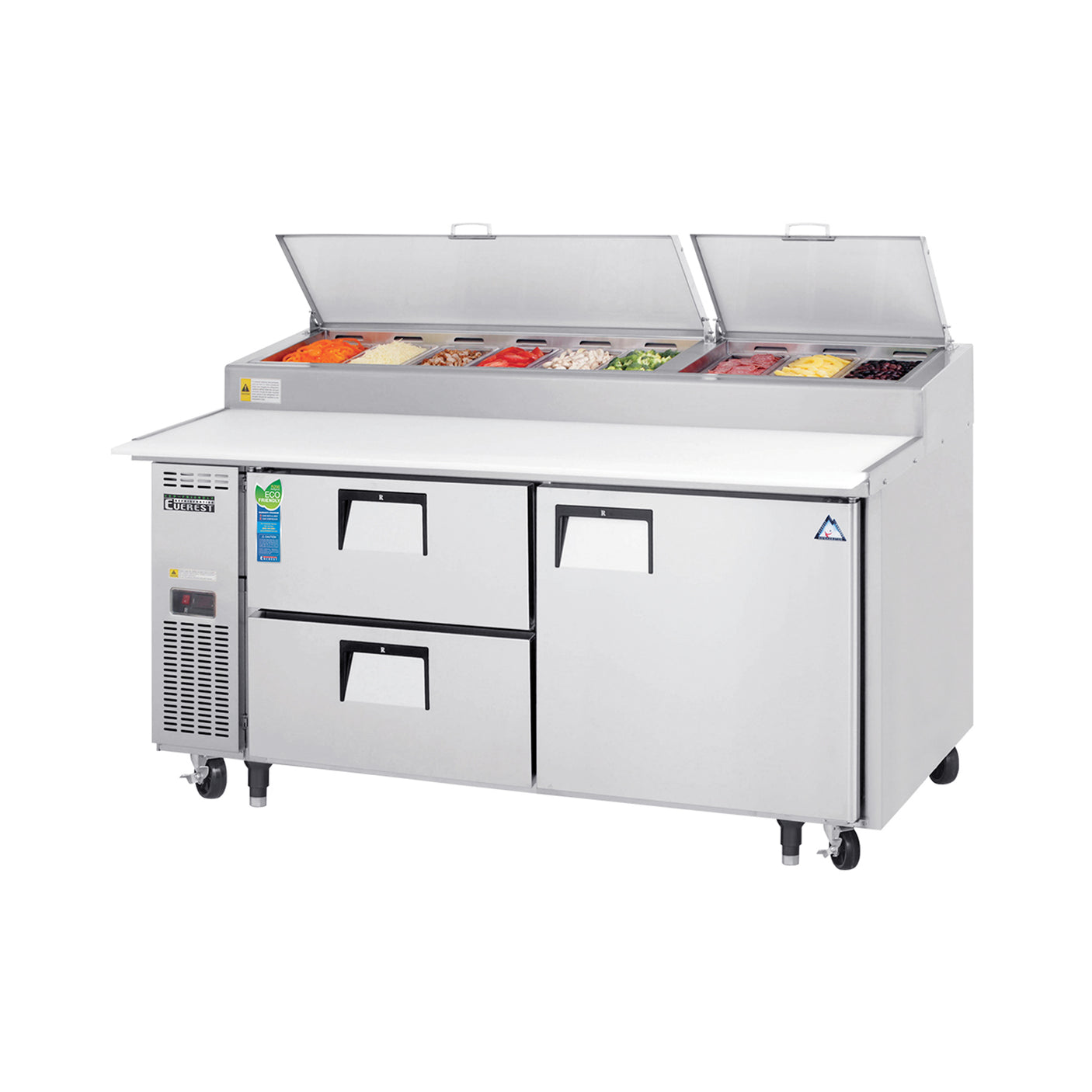 Everest EPPR2-D2 71" Stainless Steel Pizza Prep Table Refrigerator, 2 Drawers & 1 Solid Door