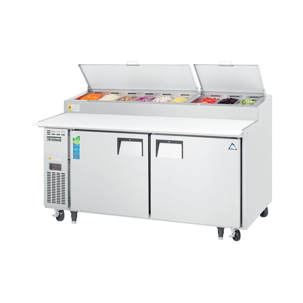 Everest EPPR2 71" Pizza Prep Table Refrigerator 2 Solid Doors, Stainless Steel