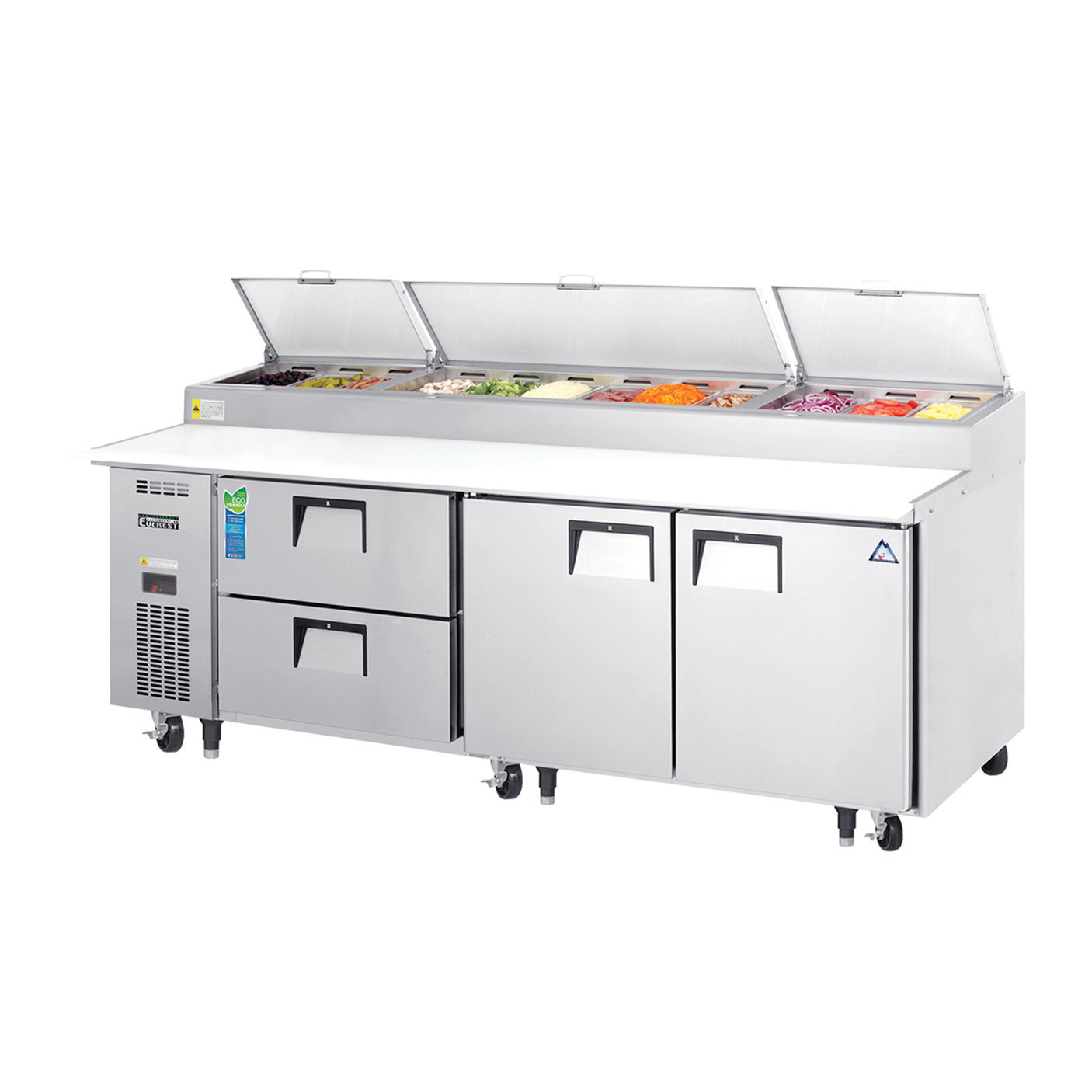 Everest EPPR3-D2 93 1/8" Stainless Steel Pizza Prep Table Refrigerator, 2 Drawers & 2 Solid Doors
