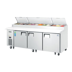 Everest EPPR3 93 1/8" Stainless Steel Pizza Prep Table Refrigerator, 3 Solid Doors