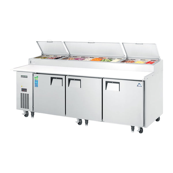 Everest EPPR3 93 1/8" Pizza Prep Table Refrigerator 3 Solid Doors, Stainless Steel