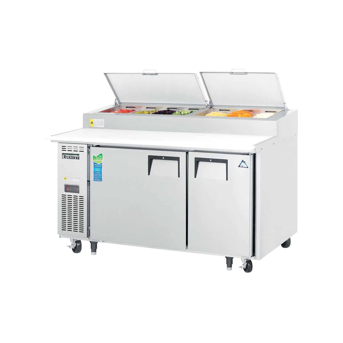 Everest EPPSR2 59 1/8" Stainless Steel Pizza Prep Table Refrigerator, 2 Solid Doors