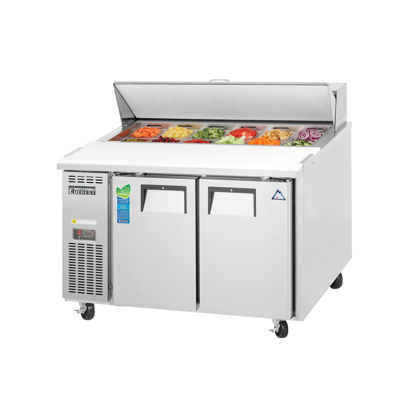 Everest EPR2 47 1/2" Stainless Steel Sandwich Prep Table Refrigerator, 2 Solid Doors
