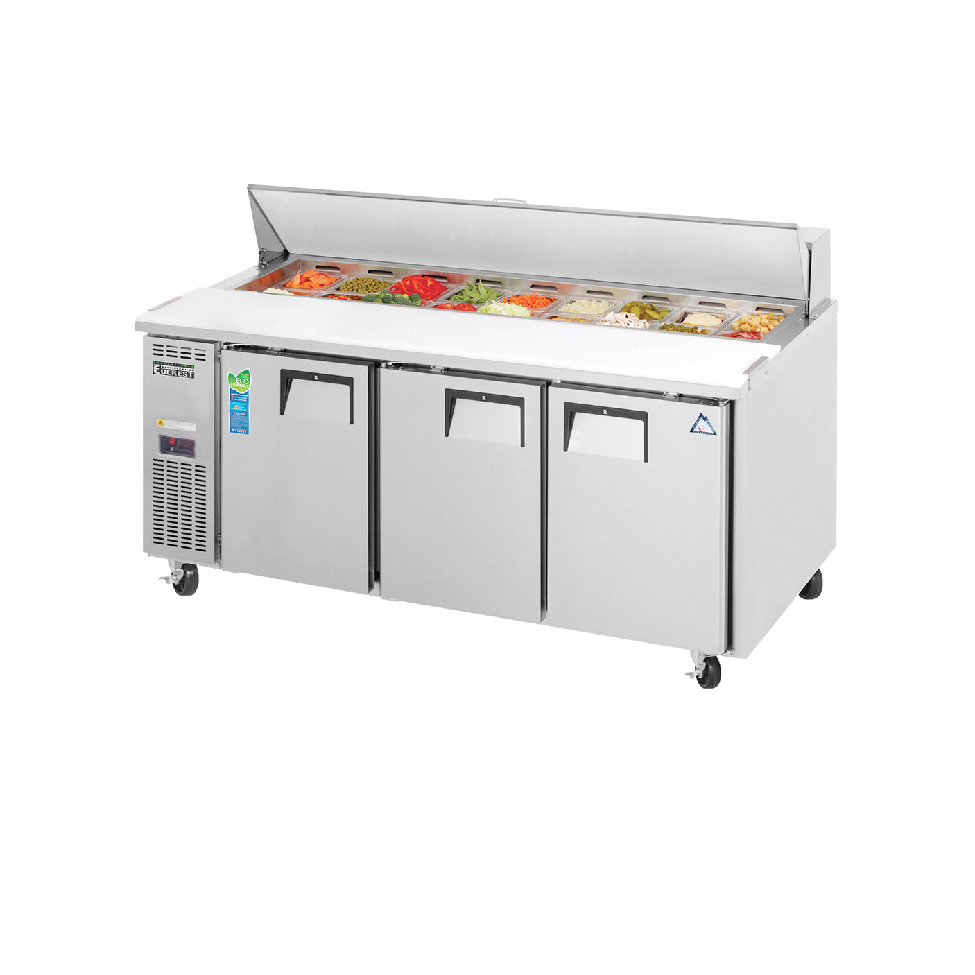 Everest EPR3 71 1/8" Stainless Steel Sandwich Prep Table Refrigerator, 3 Solid Doors