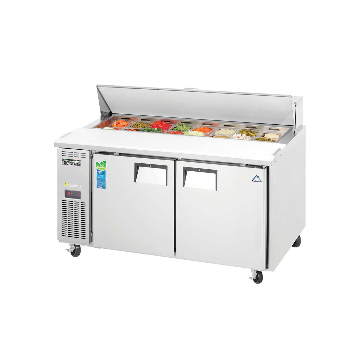 Everest EPWR2 59 1/8" Stainless Steel Sandwich Prep Table Refrigerator, 2 Solid Doors