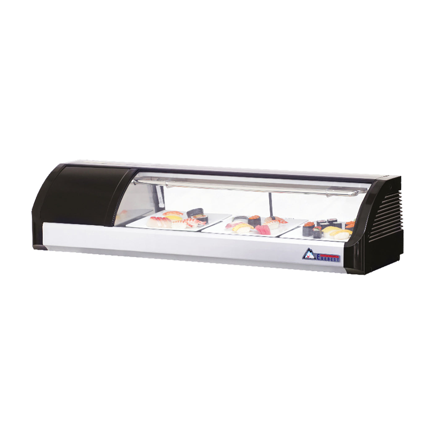 Everest ESC47L 47 1/4" Black Refrigerated Curved Glass Sushi Display Case, Left Mounted, 2 Doors - 3 Pan Capacity