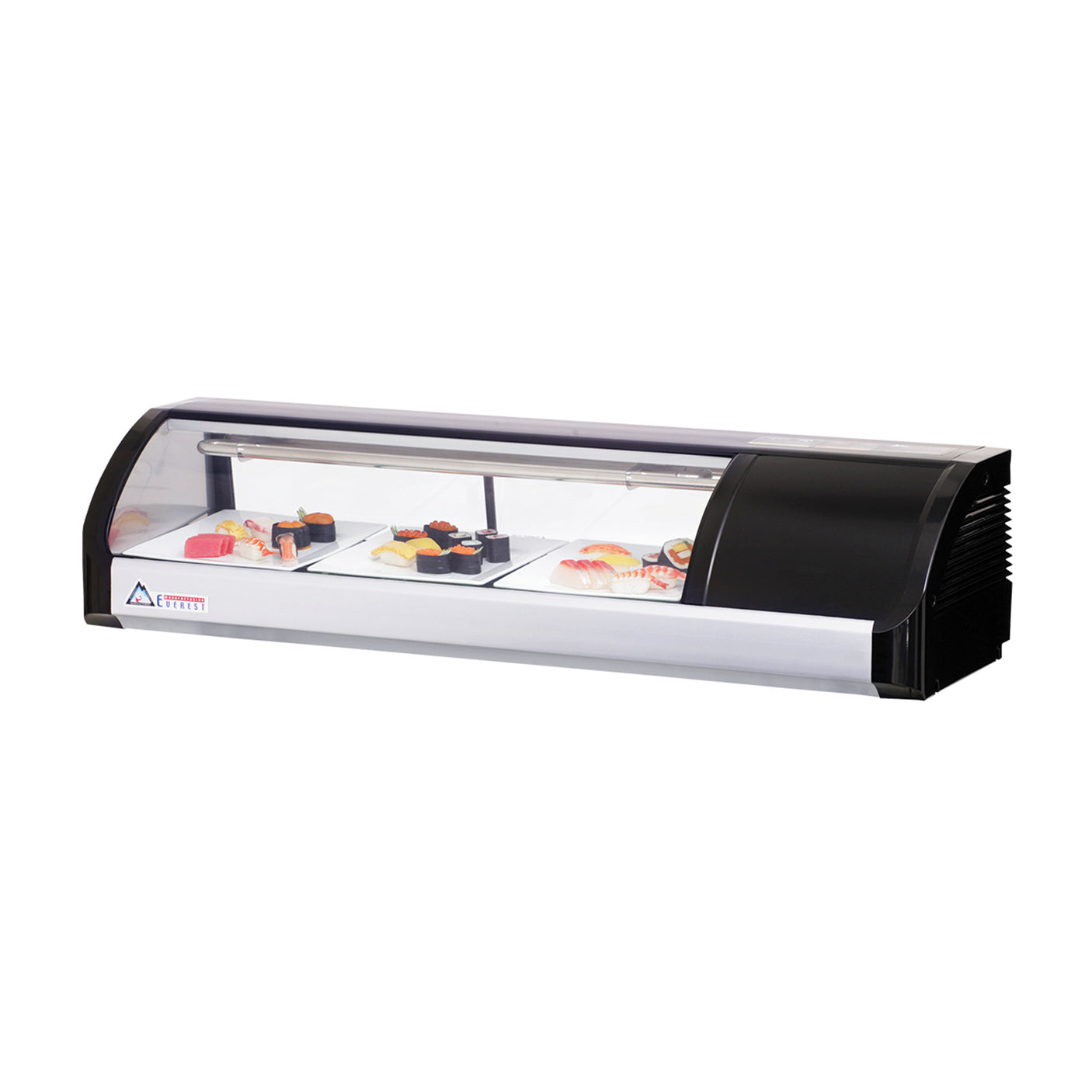Everest ESC47R 47 1/4" Black Refrigerated Curved Glass Sushi Display Case, Right Mounted, 2 Doors - 3 Pan Capacity