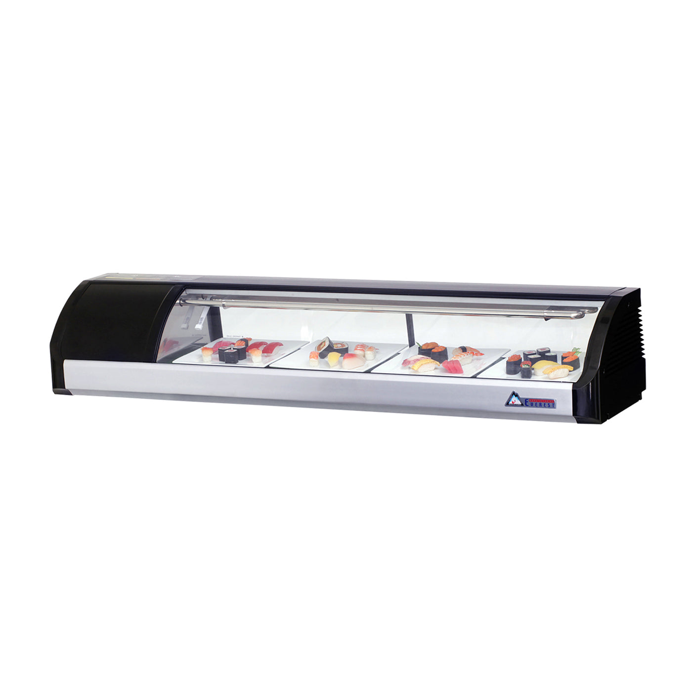 Everest ESC59L 59" Black Refrigerated Curved Glass Sushi Display Case, Left Mounted, 4 Doors - 4 Pan Capacity