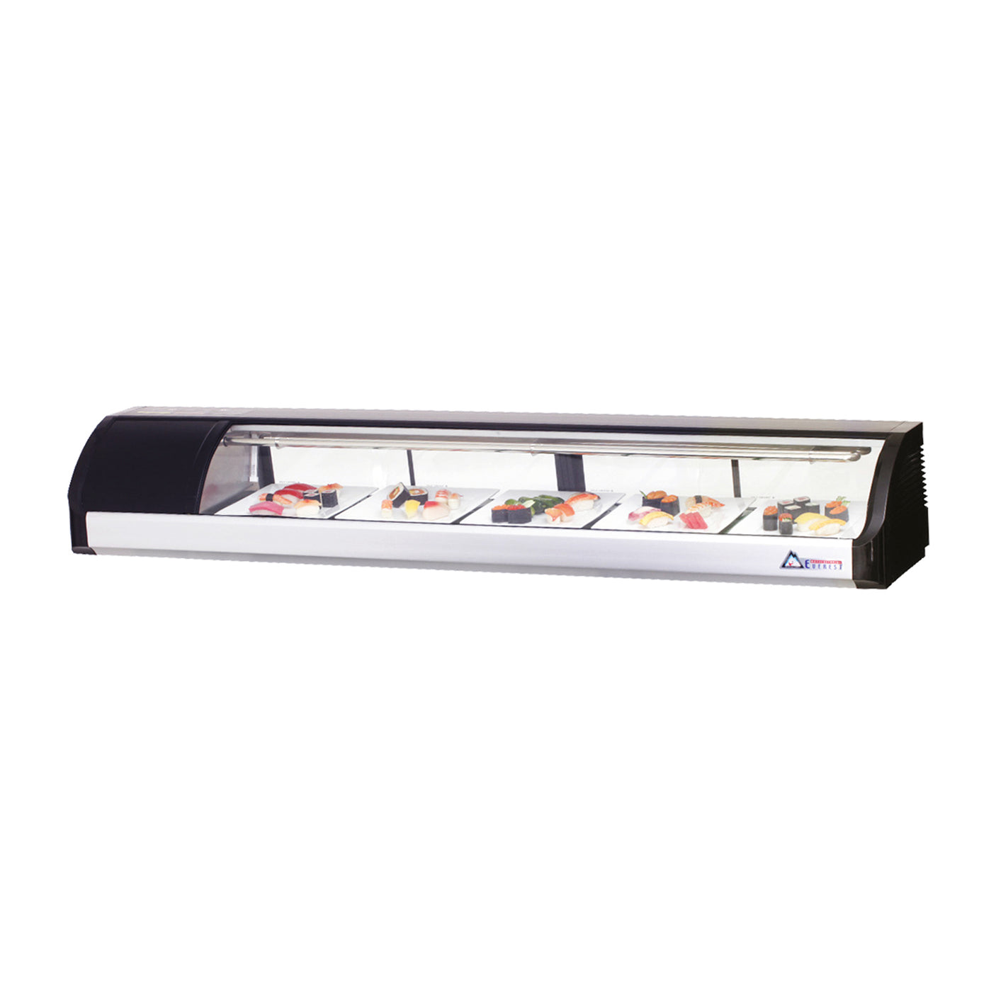Everest ESC71L 71" Black Refrigerated Curved Glass Sushi Display Case, Left Mounted, 4 Doors - 5 Pan Capacityity