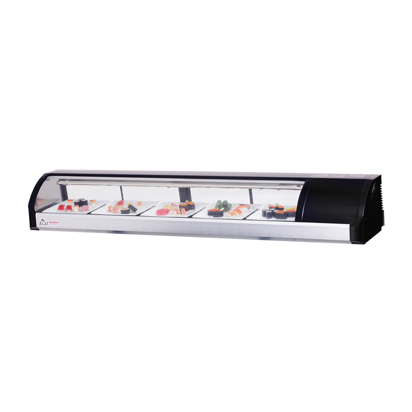 Everest ESC71R 71" Black Refrigerated Curved Glass Sushi Display Case, Right Mounted, 4 Doors - 5 Pan Capacity