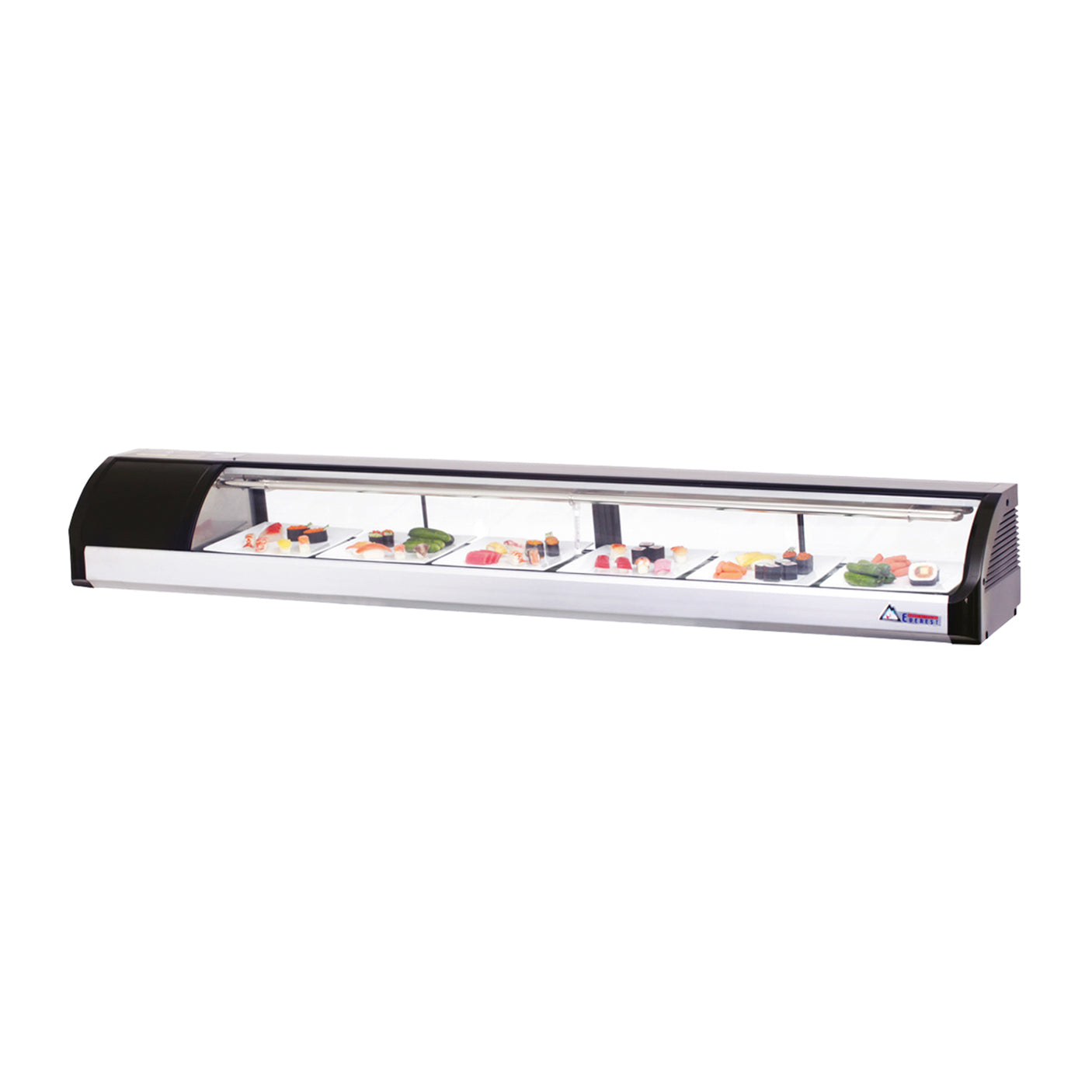 Everest ESC83L 82 5/8" Black Refrigerated Curved Glass Sushi Display Case, Left Mounted, 4 Doors - 6 Pan Capacity