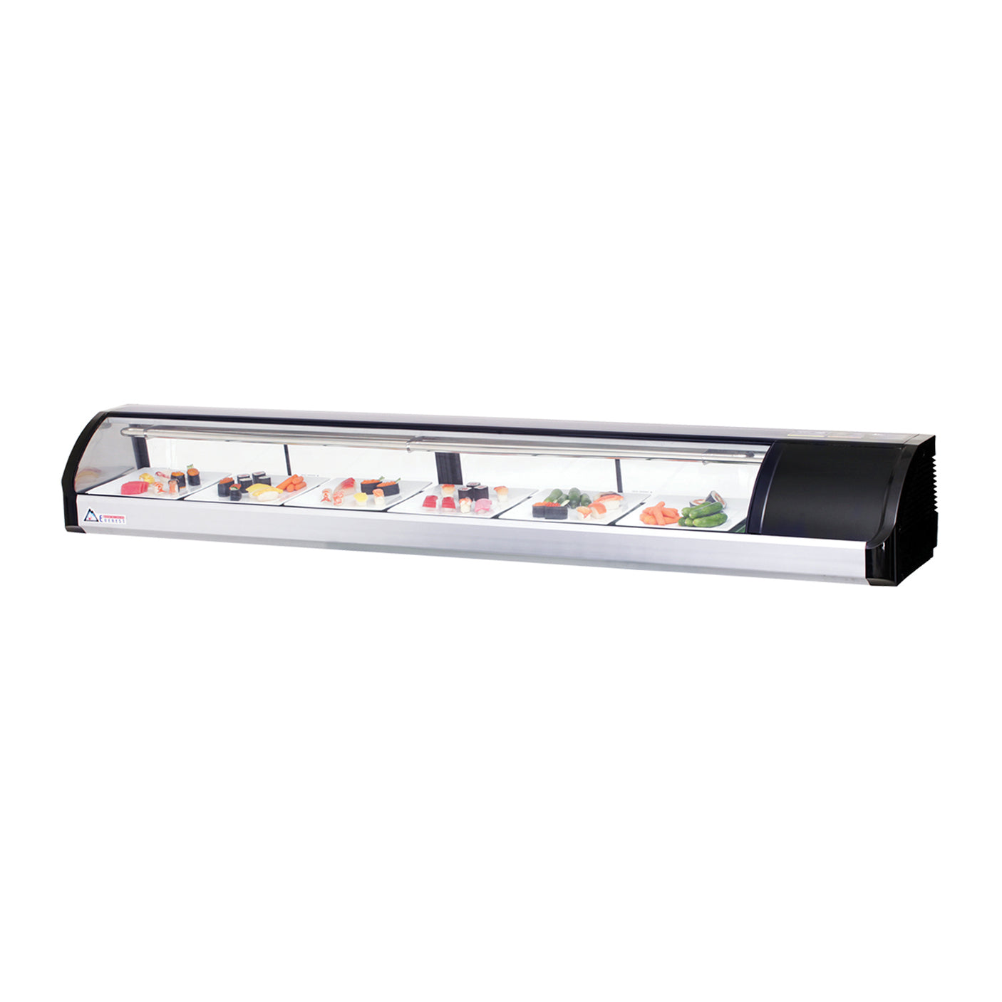 Everest ESC83R 82 5/8" Black Refrigerated Curved Glass Sushi Display Case, Right Mounted, 4 Doors - 6 Pan Capacity