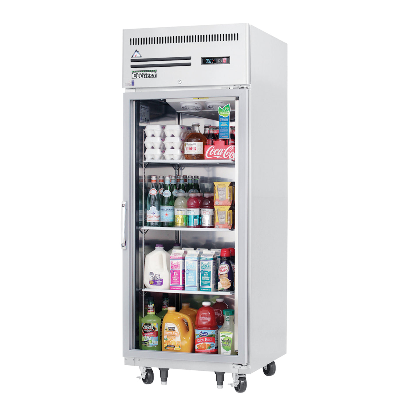 Everest ESGR1 29 1/4" Stainless Steel 23 cu. ft Reach-In Refrigerator, Glass Full Door, Top Mount