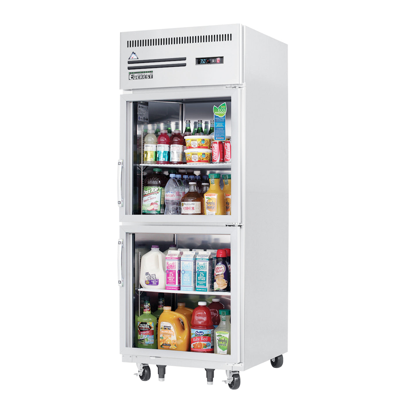 Everest ESGRH2 29 1/4" Stainless Steel 23 cu. ft Reach-In Refrigerator, 2 Glass Half Doors, Top Mount