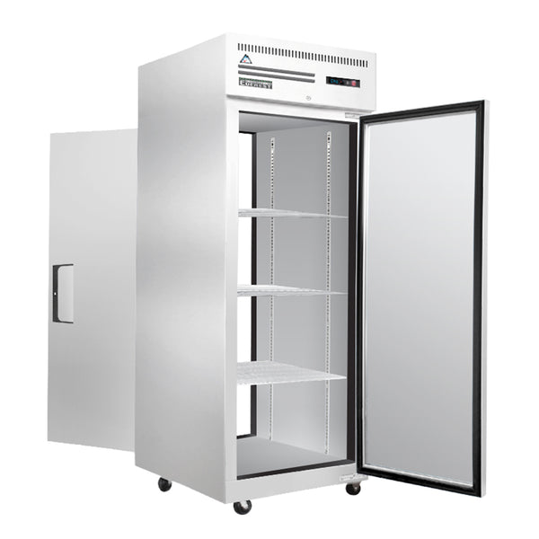 Everest ESPT-1S-1S 29 1/4" Stainless Steel Reach-In Refrigerator, Solid Full Door, Pass Thru Design, Top Mount