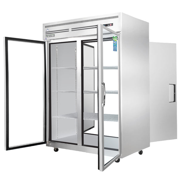 Everest ESPT-2G-2S 49 5/8" Stainless Steel Reach-In Refrigerator, 2 Swing Solid & 2 Glass Combo, Pass Thru Design, Top Mount