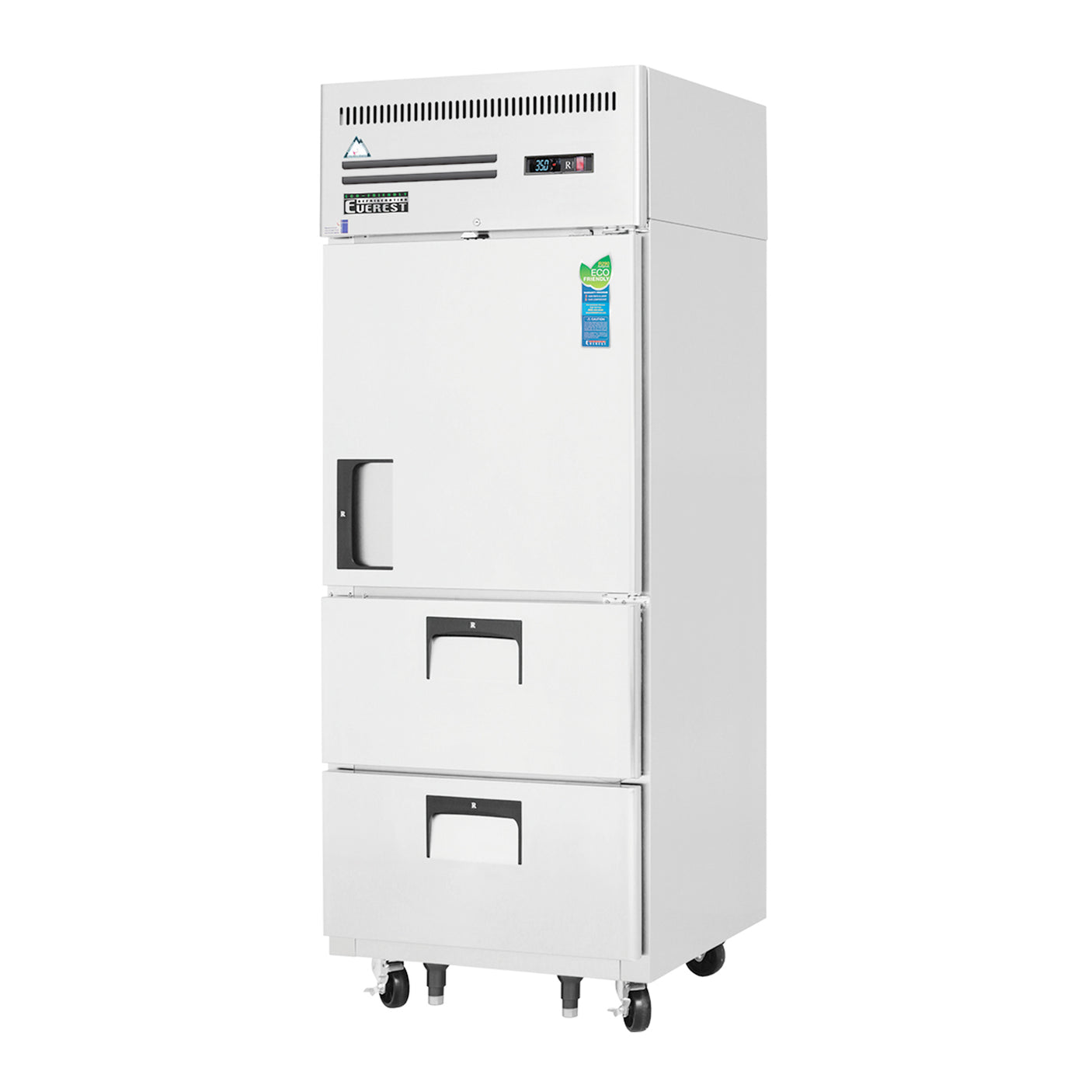 Everest ESR1D2 29 1/4" Stainless Steel Reach-In Refrigerator, 1 Solid Half Door and 2 Drawers, Top Mount