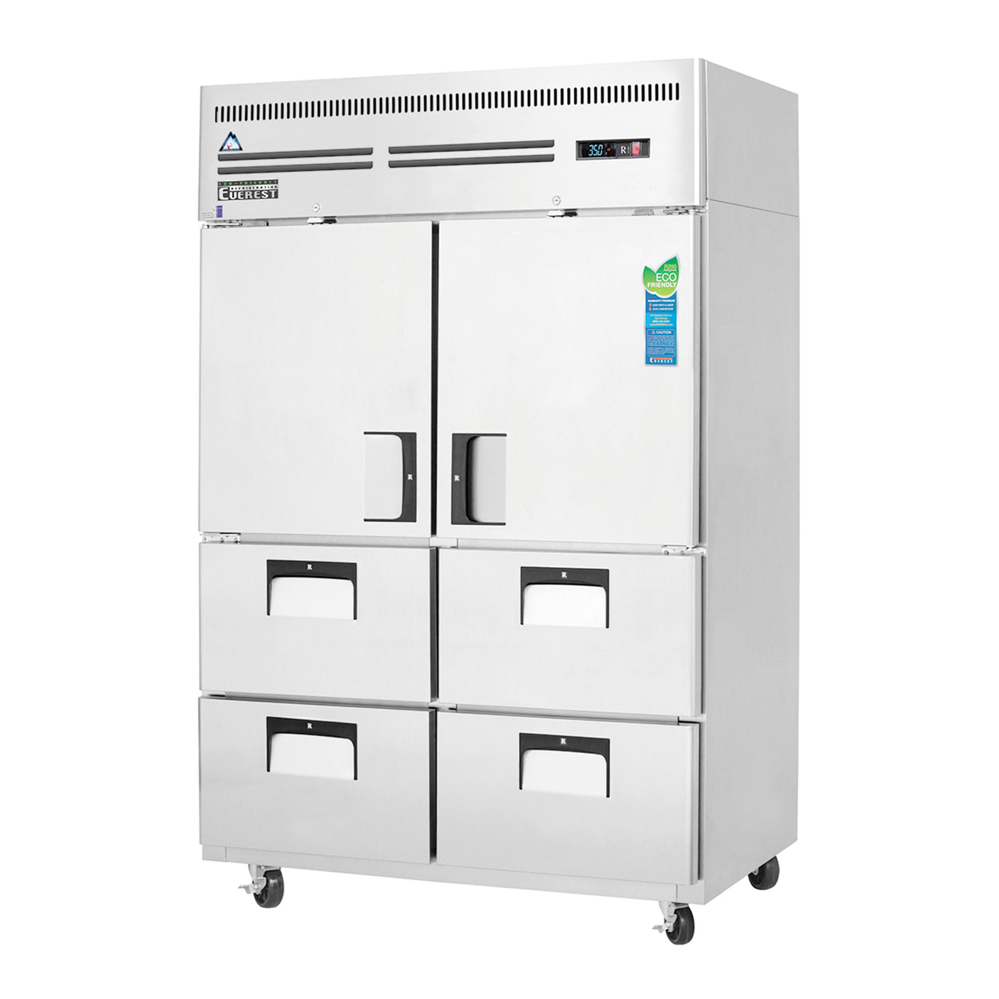 Everest ESR2D4 49 5/8" Stainless Steel Reach-In Refrigerator, 2 Solid Half Doors and 4 Drawers, Top Mount