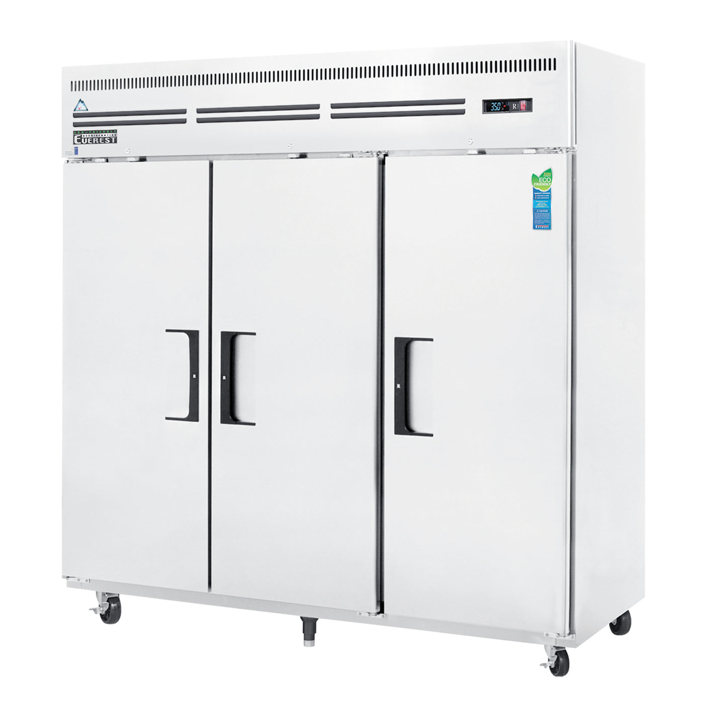 Everest ESR3 74 3/4" Stainless Steel 71 cu. ft Reach-In Refrigerator, 3 Solid Full Doors, Top Mount