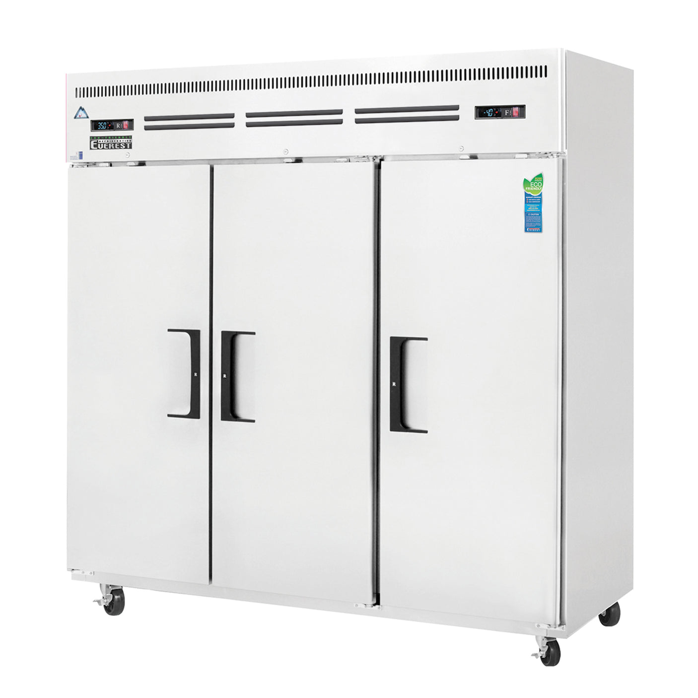 Everest ESRF3 74 3/4" Stainless Steel Reach-In Refrigerator/Freezer Combo, 3 Solid Full Doors, Top Mount