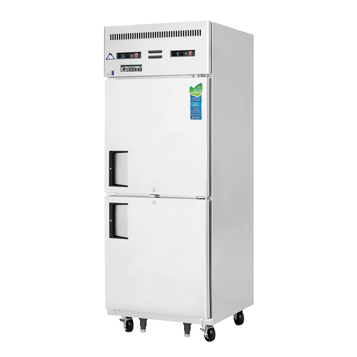 Everest ESRFH2 29 1/4" Stainless Steel Reach-In Refrigerator/Freezer Combo, 2 Solid Half Doors, Top Mount