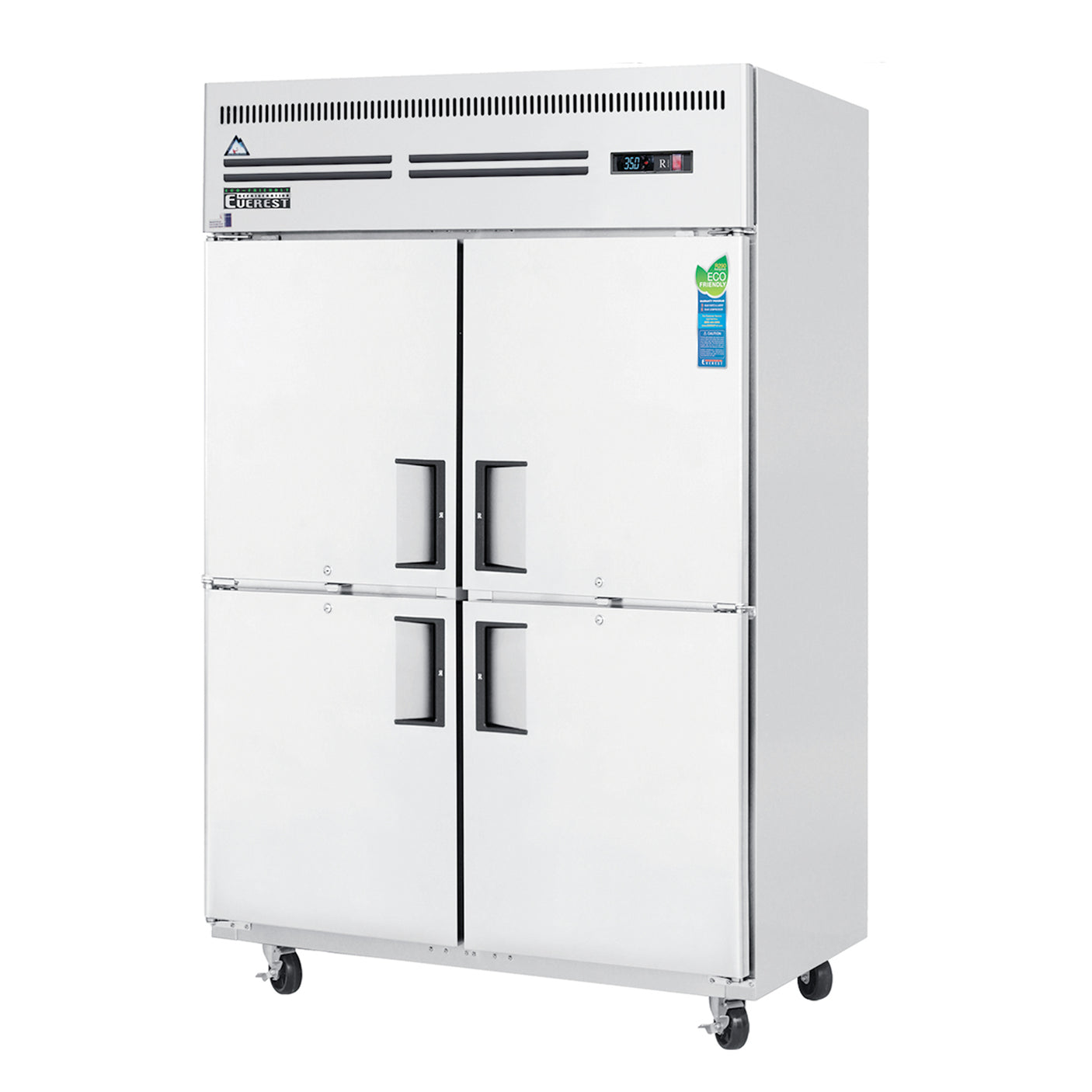 Everest ESRH4 49 5/8" Stainless Steel 48 cu. ft Reach-In Refrigerator, 4 Solid Half Doors, Top Mount