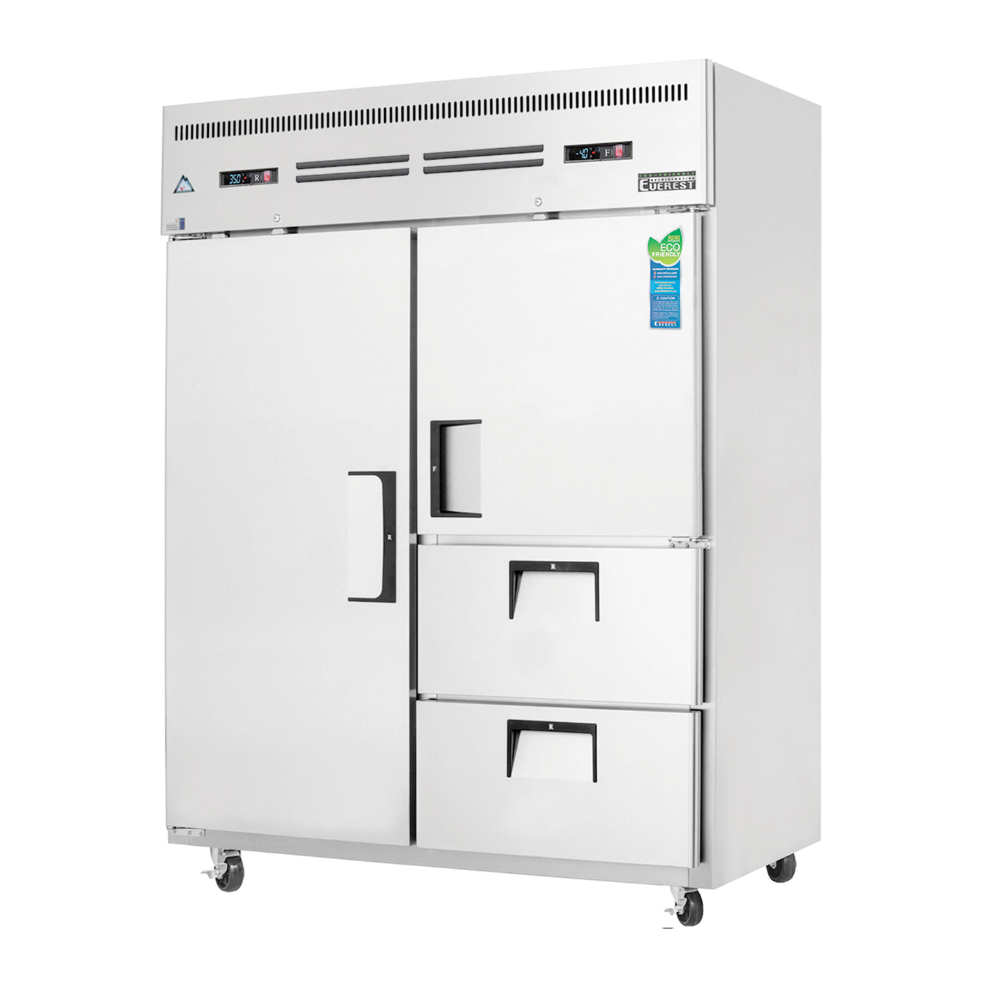 Everest ESWQ2D2 59" Stainless Steel Reach-In Refrigerator/Freezer Combo, 1 Full / 1 Solid Half Door & 2 Drawers, Top Mount
