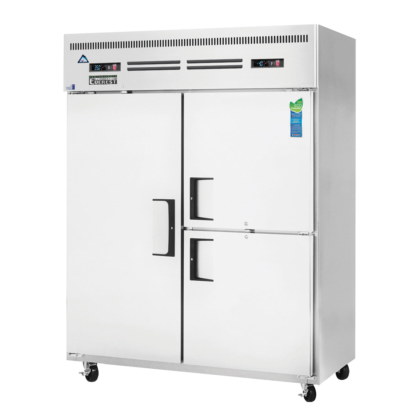 Everest ESWQ3 59" Stainless Steel Reach-In Refrigerator/Freezer Combo, 1 Full / 2 Solid Half Doors, Top Mount