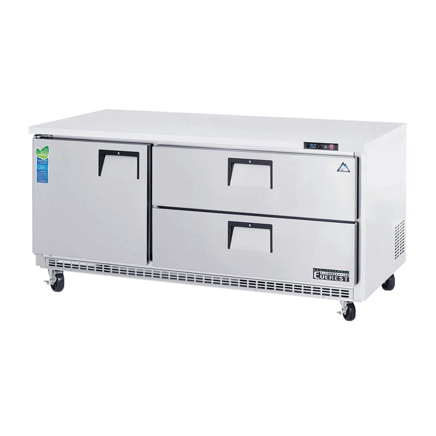 Everest ETBR3-D2 71 1/8" Stainless Steel 22 cu. ft Undercounter Refrigerator, 1 Solid Door & 2 Drawers