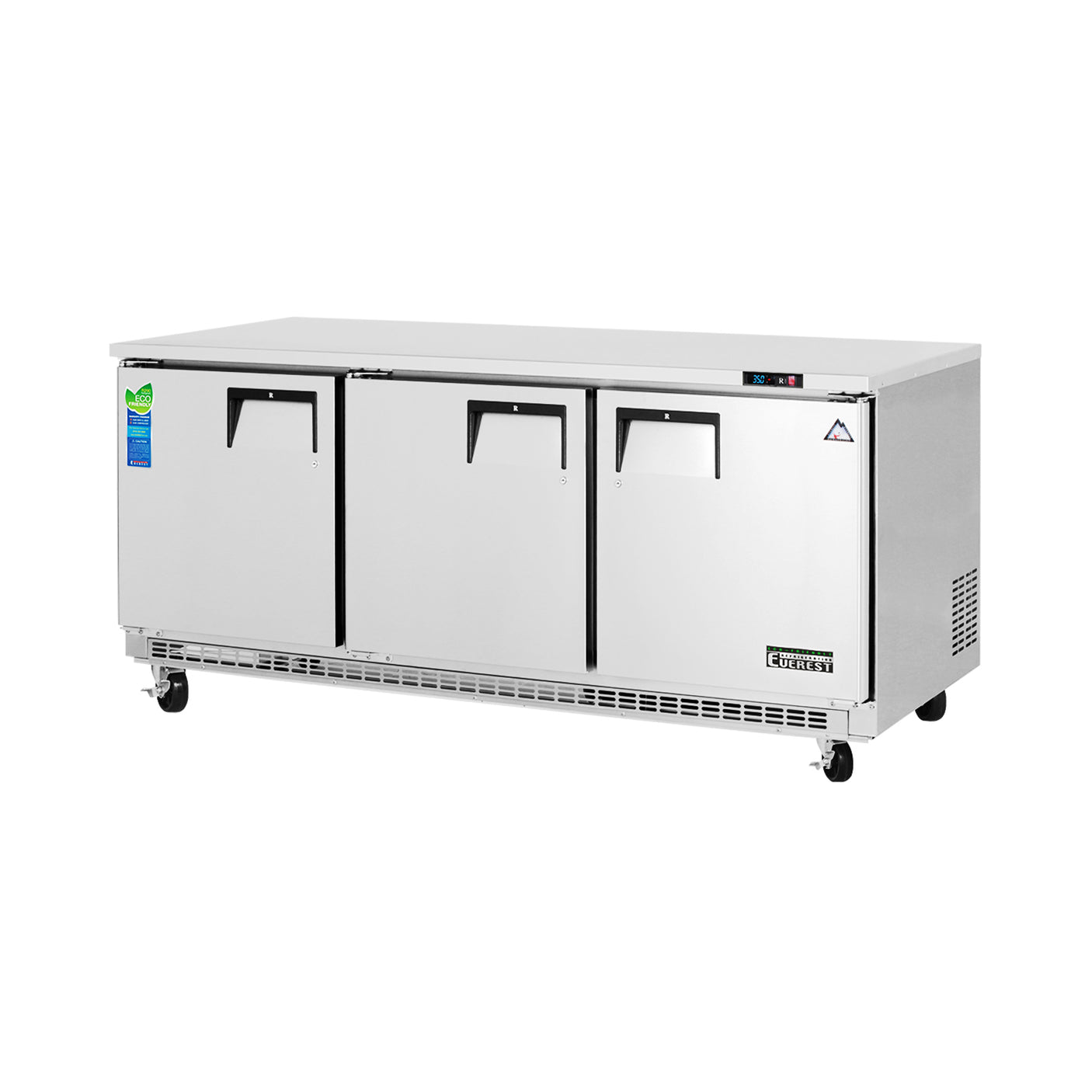 Everest ETBR3 71 1/8" Stainless Steel 22 cu. ft Undercounter Refrigerator, 3 Solid Doors