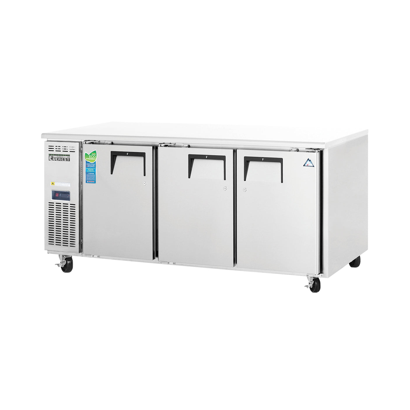 Everest ETF3 71 1/8" Stainless Steel 22 cu. ft Undercounter Freezer, 3 Solid Doors
