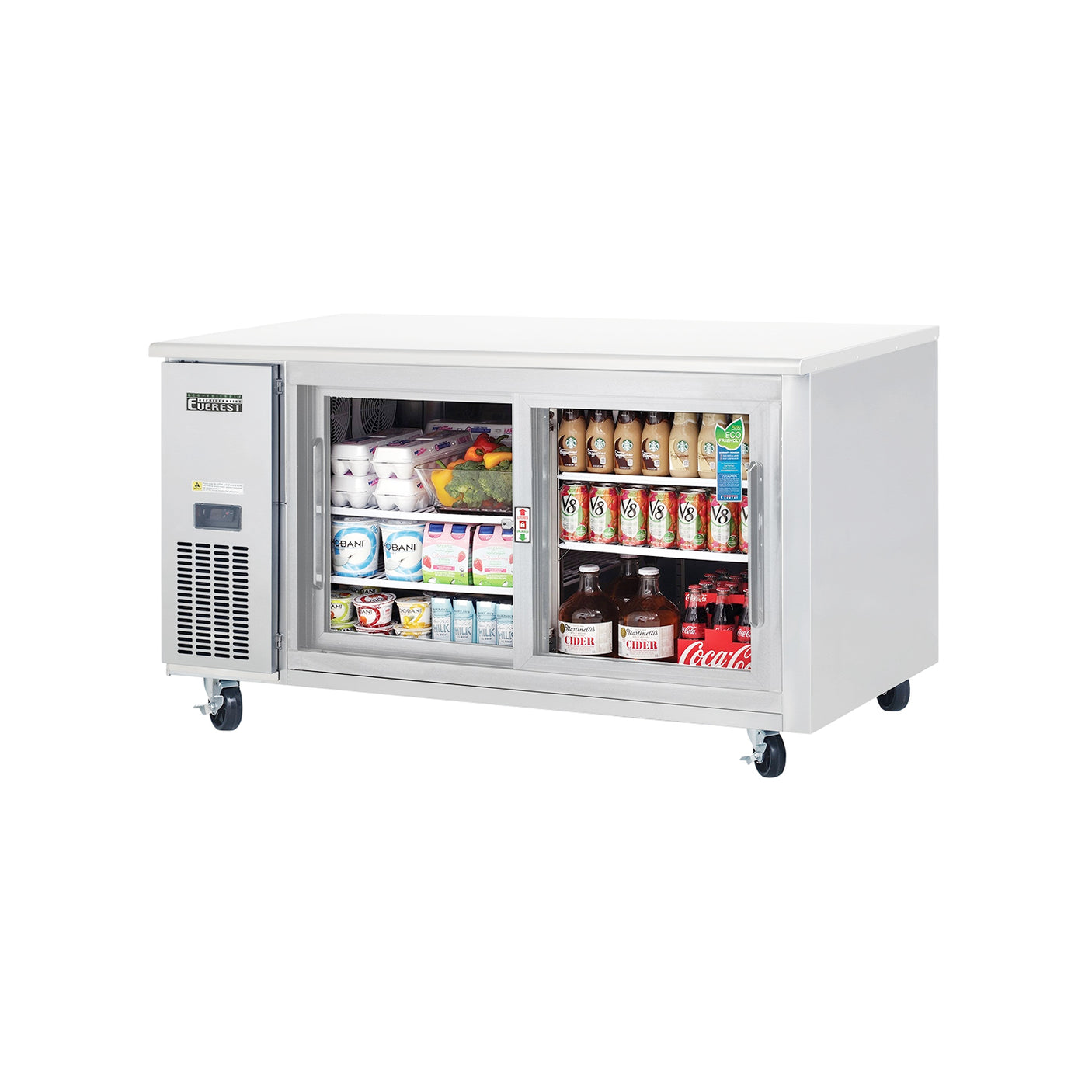 Everest ETGR2 59 1/4" Stainless Steel 18 cu. ft Undercounter Refrigerator, 2 Sliding Glass Doors