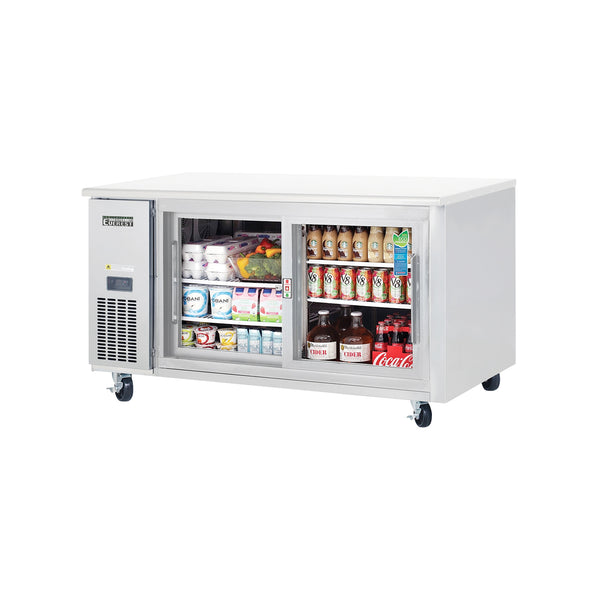 Everest ETGR2 59 1/4" Undercounter Refrigerator 2 Sliding Glass Doors, Stainless Steel, 18 cu. ft.
