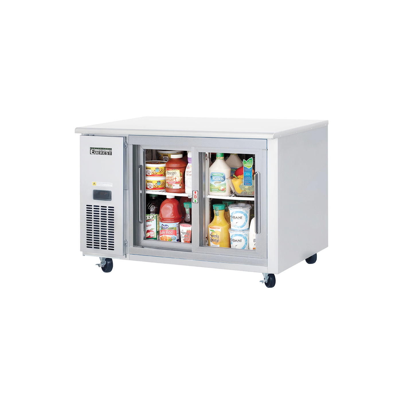 Everest ETGSR2 47 1/2" Stainless Steel 13 cu. ft Undercounter Refrigerator, 2 Sliding Glass Doors