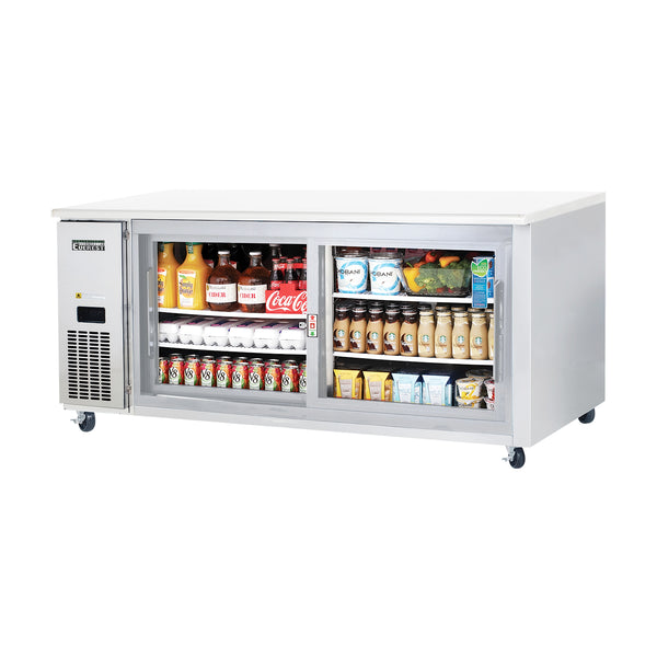 Everest ETGWR2 71 1/8" Undercounter Refrigerator 2 Sliding Glass Doors, Stainless Steel, 22 cu. ft.