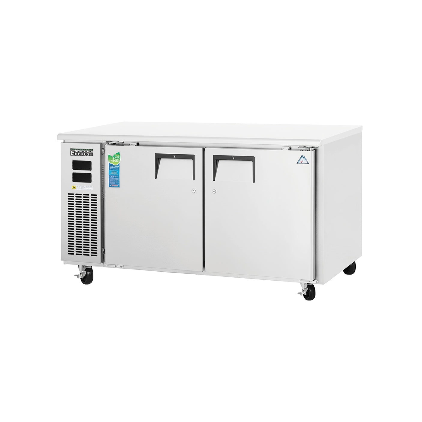 Everest ETRF2-24 59 1/4" Stainless Steel Undercounter Refrigerator/Freezer Combo, 2 Solid Doors