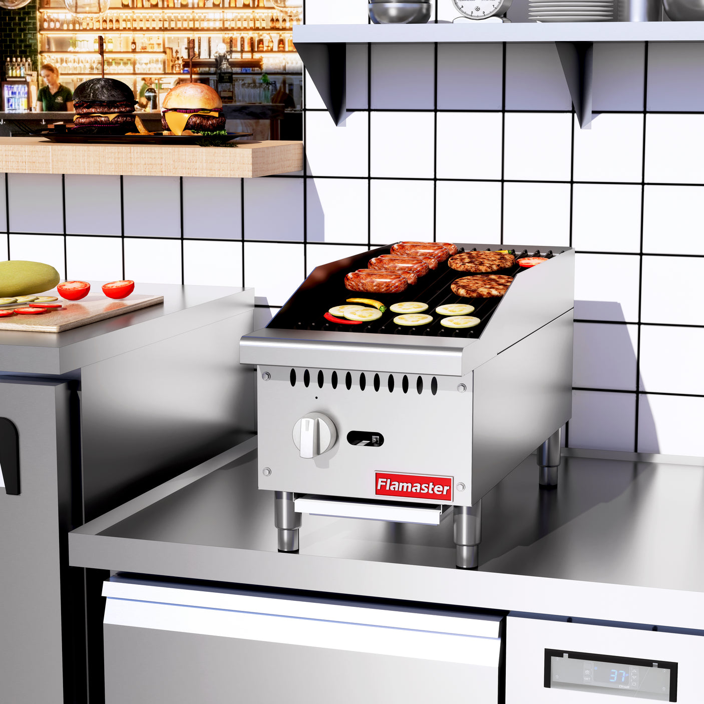 Flamaster FLM-CB12-M 12" Countertop Gas Charbroiler, NG/LPG, 35,000 BTU, 1 Burner