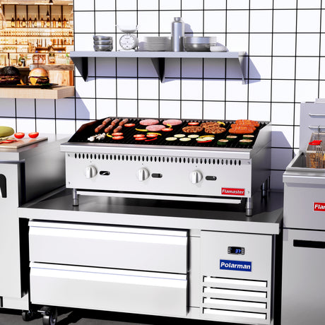 Flamaster FLM-CB36-M 36" Countertop Gas Charbroiler, NG/LPG, 105,000 BTU, 3 Burners